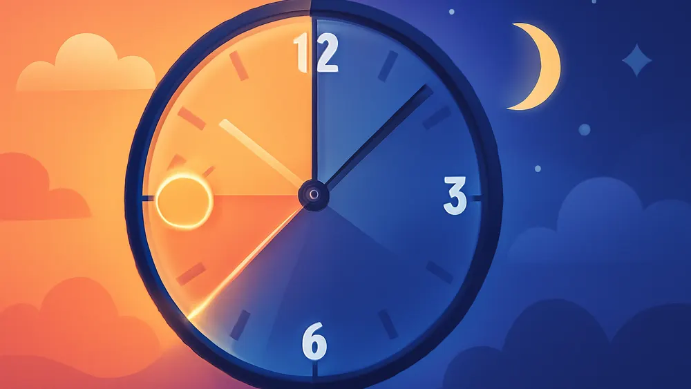 Conceptual illustration of a shift crossing midnight on a 24 hour clock