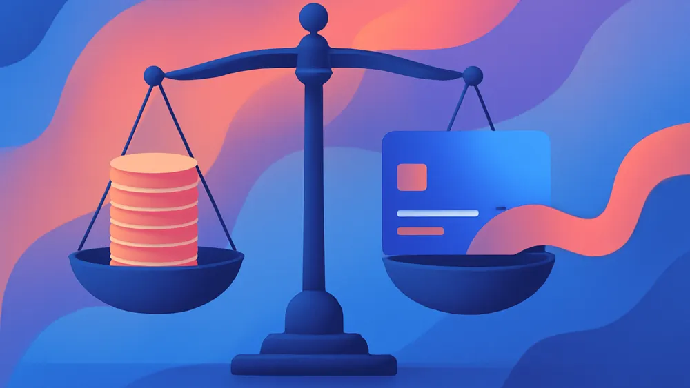 A balance scale weighing a lump-sum home equity loan against a flexible line of credit